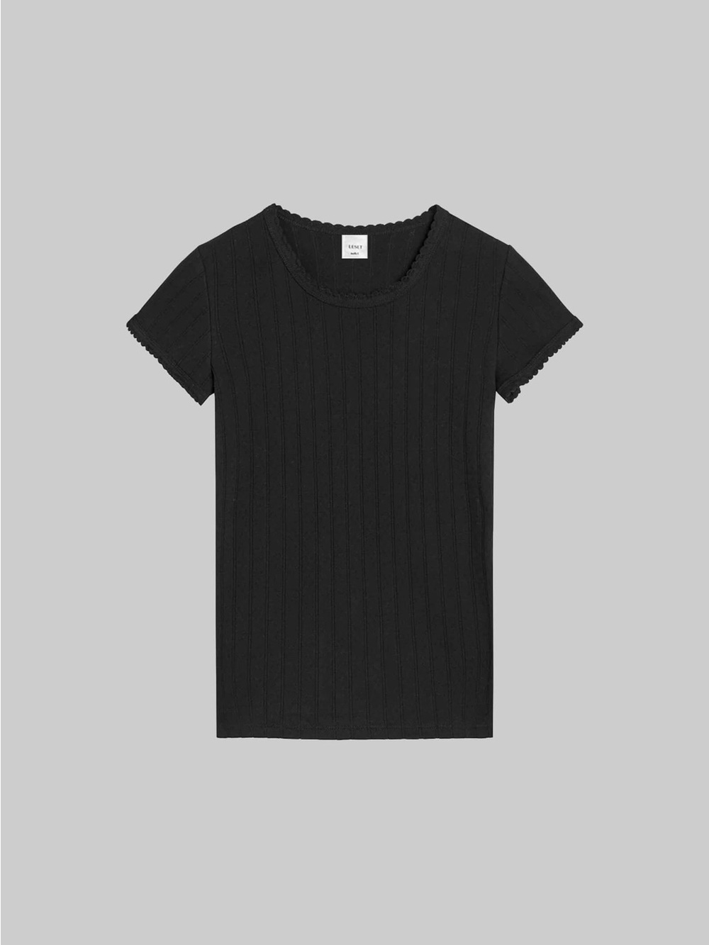 LESET Pointelle Short-Sleeve Top - Black